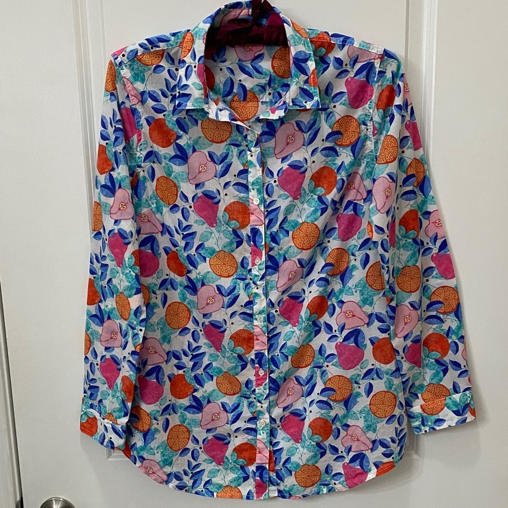 J. McLaughlin Multicolor Fruit Print Button Down Shirt